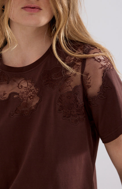 T-shirt Lace Insert Chocolate C38-21-401
