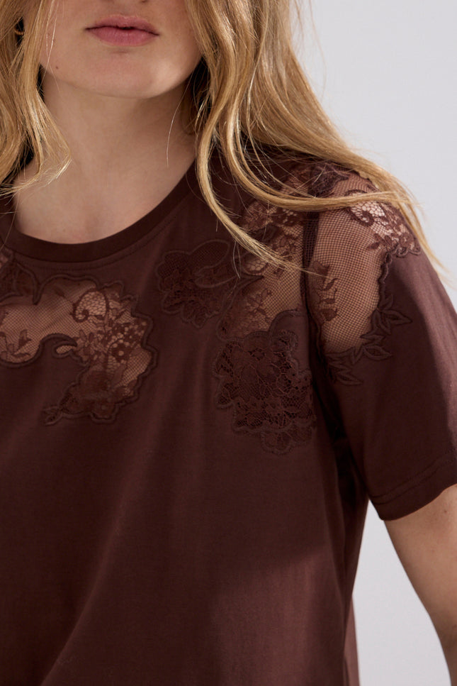 T-shirt Lace Insert Chocolate C38-21-401