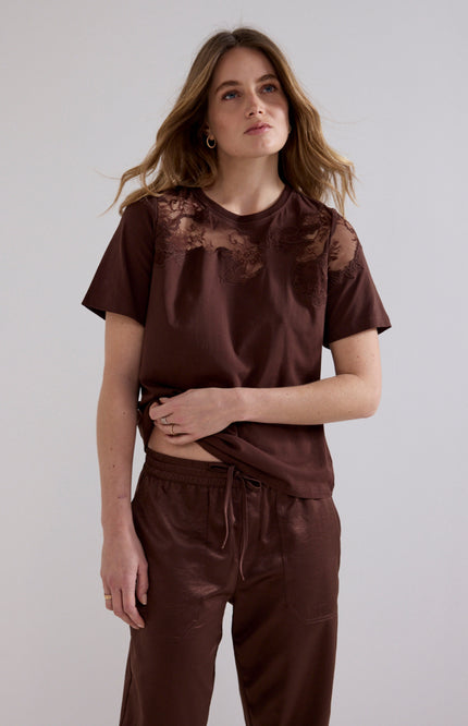 T-shirt Lace Insert Chocolate C38-21-401