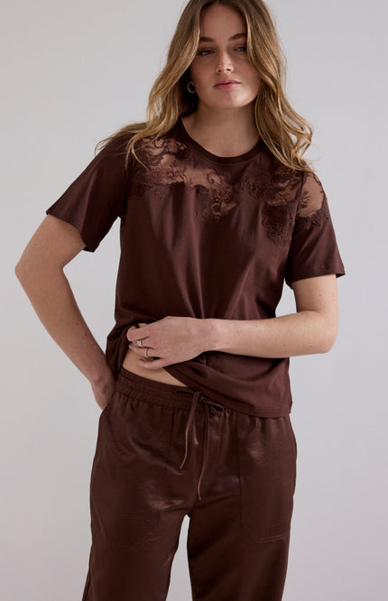 T-shirt Lace Insert Chocolate C38-21-401