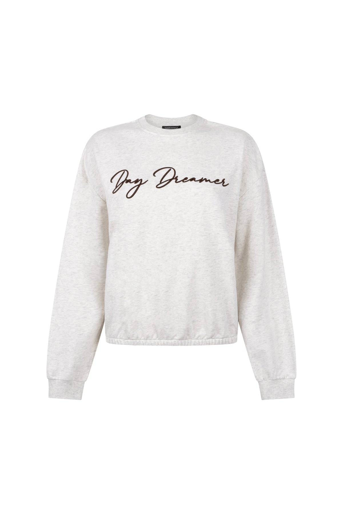Tramontana Day Dreamer Snow sweater met zachte stof en gedetailleerde print, gedragen door een model.