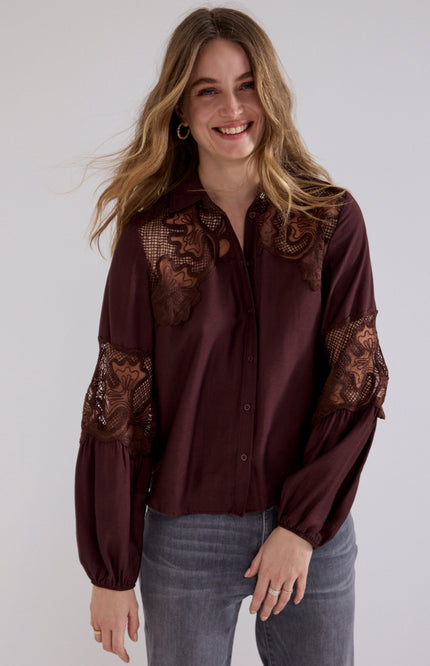 Blouse Lace Details Chocolate O01-21-301
