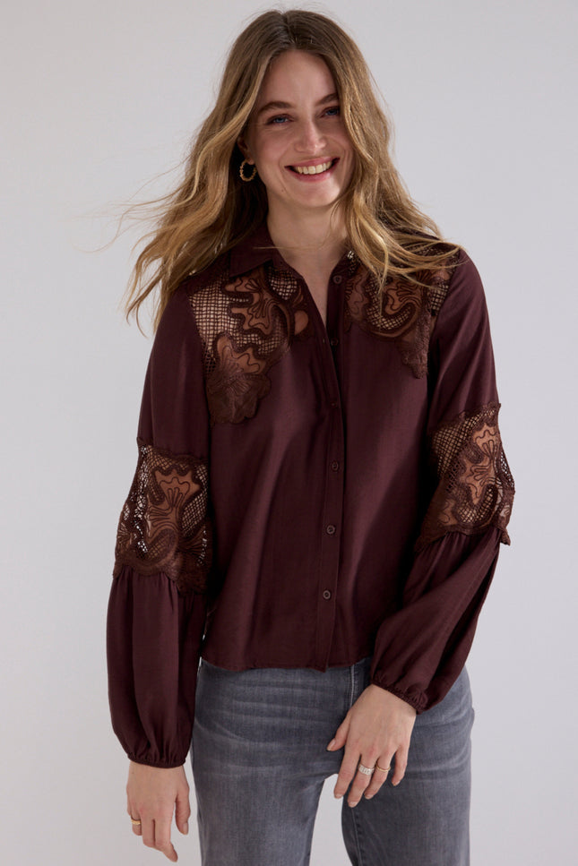 Blouse Lace Details Chocolate O01-21-301