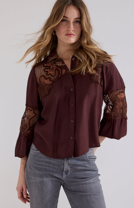 Blouse Lace Details Chocolate O01-21-301