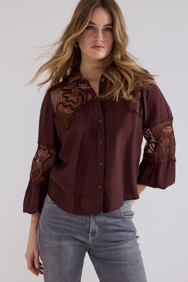 Blouse Lace Details Chocolate O01-21-301