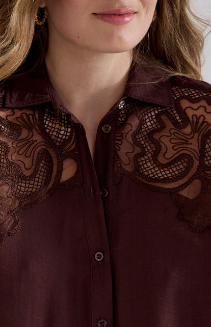 Blouse Lace Details Chocolate O01-21-301