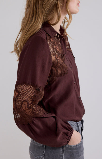 Blouse Lace Details Chocolate O01-21-301