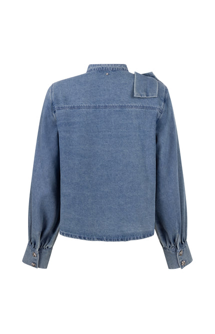 Blouse Denim Bow Detail Mid Blue Denim C26-21-301