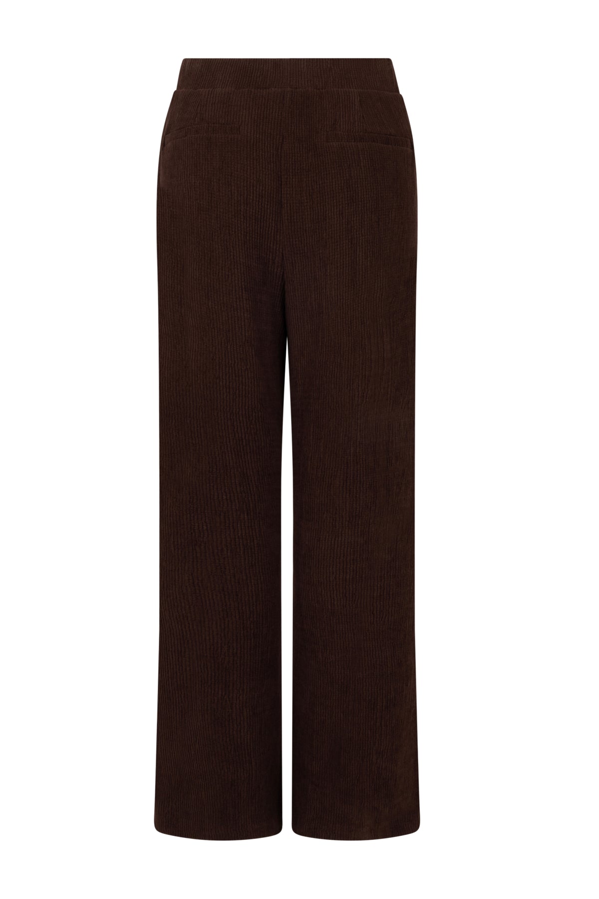 Brede gebreide broek in chocoladebruin van Tramontana, comfortabel en stijlvol, getoond op een modell.