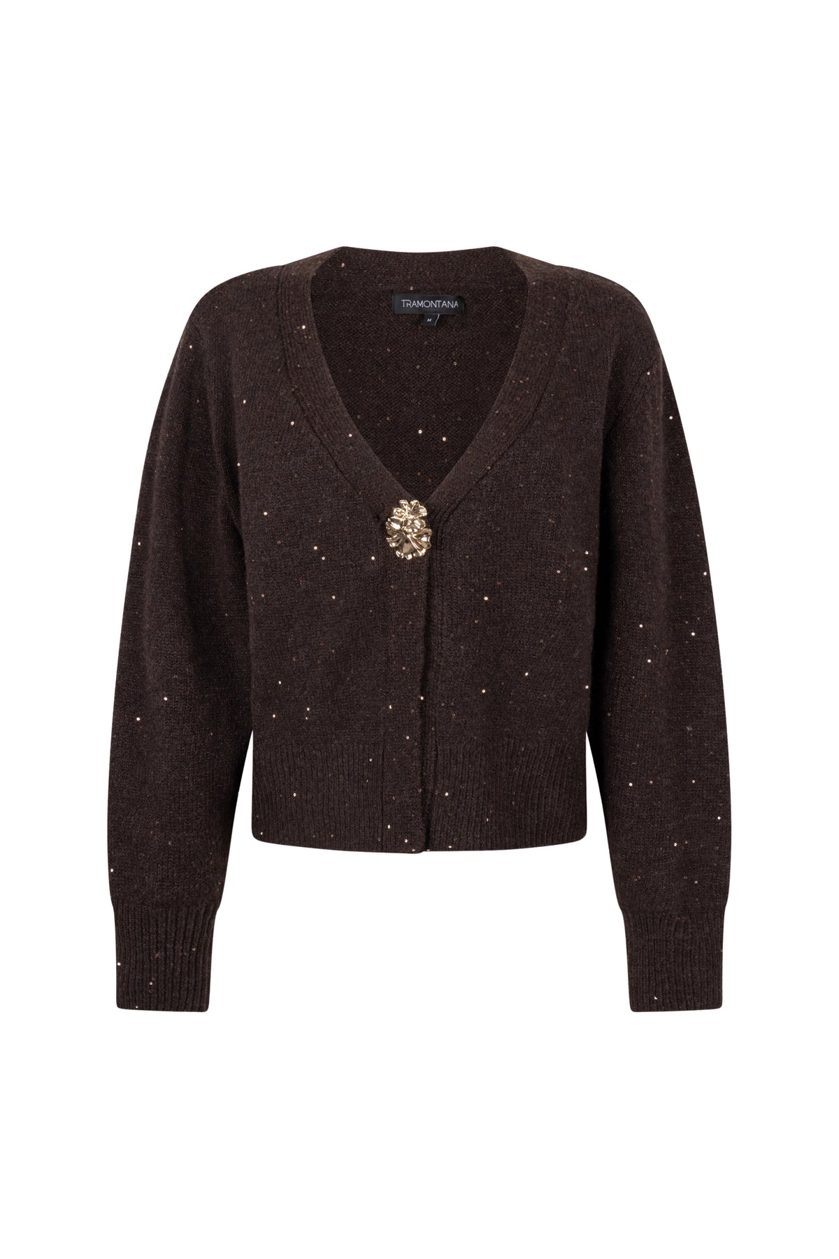 Luxe chocoladebruine Tramontana vest met knopen, modieus en comfortabel, gedragen door een model.