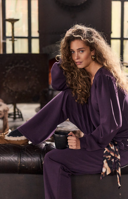 Broek Trousers Scarf Aubergine Noir C07-22-101