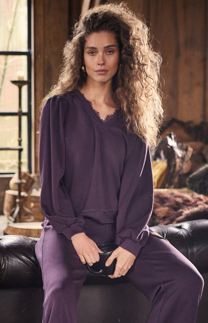 Trui Lace Detail Aubergine Noir C07-22-601