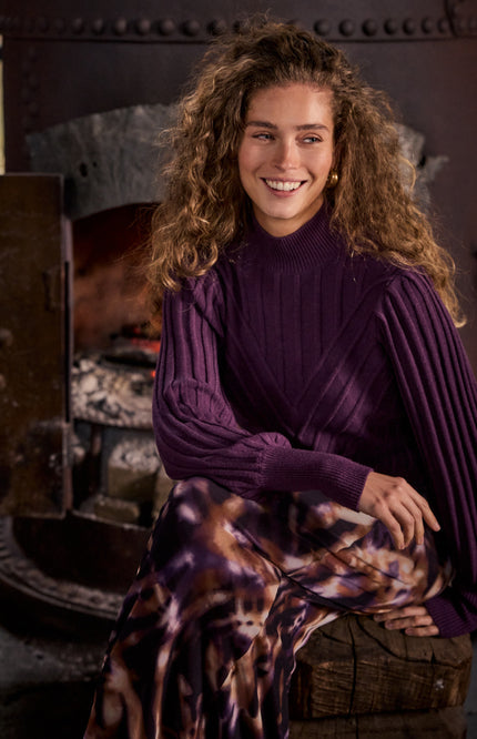 Trui Puff Sleeve Aubergine Noir Y01-22-601