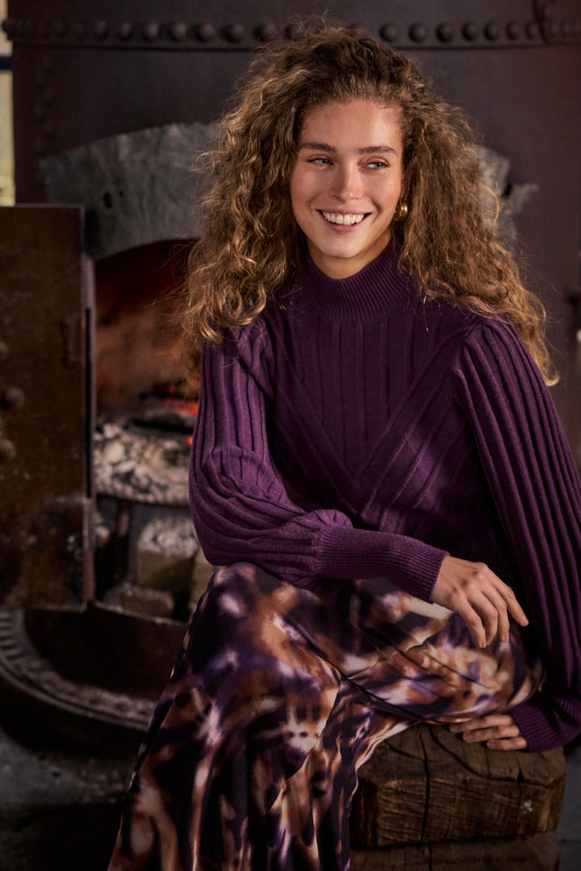 Trui Puff Sleeve Aubergine Noir Y01-22-601