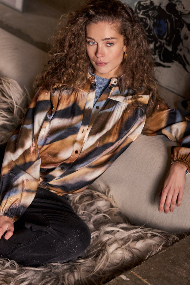 Blouse Moody Blue Cascade Print Multi Colours C12-22-301