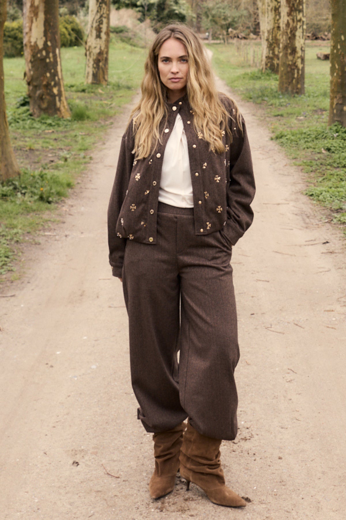 Damestweedbroek van Tramontana met een barrel fit en melangekleur, geschikt voor een stijlvolle, casual look.