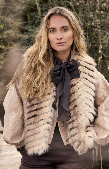 Gilet Patterned Faux Fur Winter Gold C49-22-802