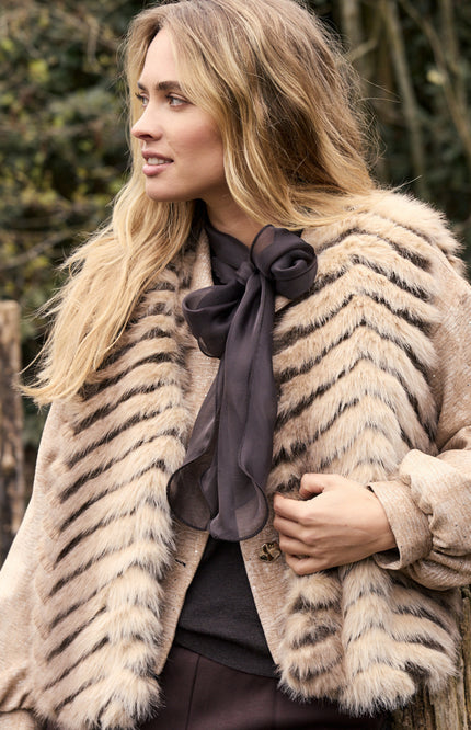Gilet Patterned Faux Fur Winter Gold C49-22-802
