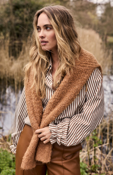 Blouse Striped Ruffled Cuffs Cinnamon O04-22-301