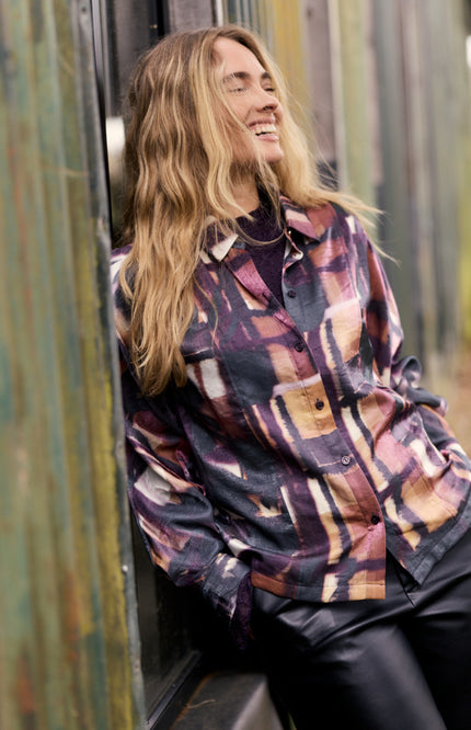 Blouse Floral Checks Print Black And Colour C34-22-301