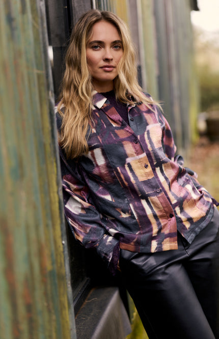 Blouse Floral Checks Print Black And Colour C34-22-301