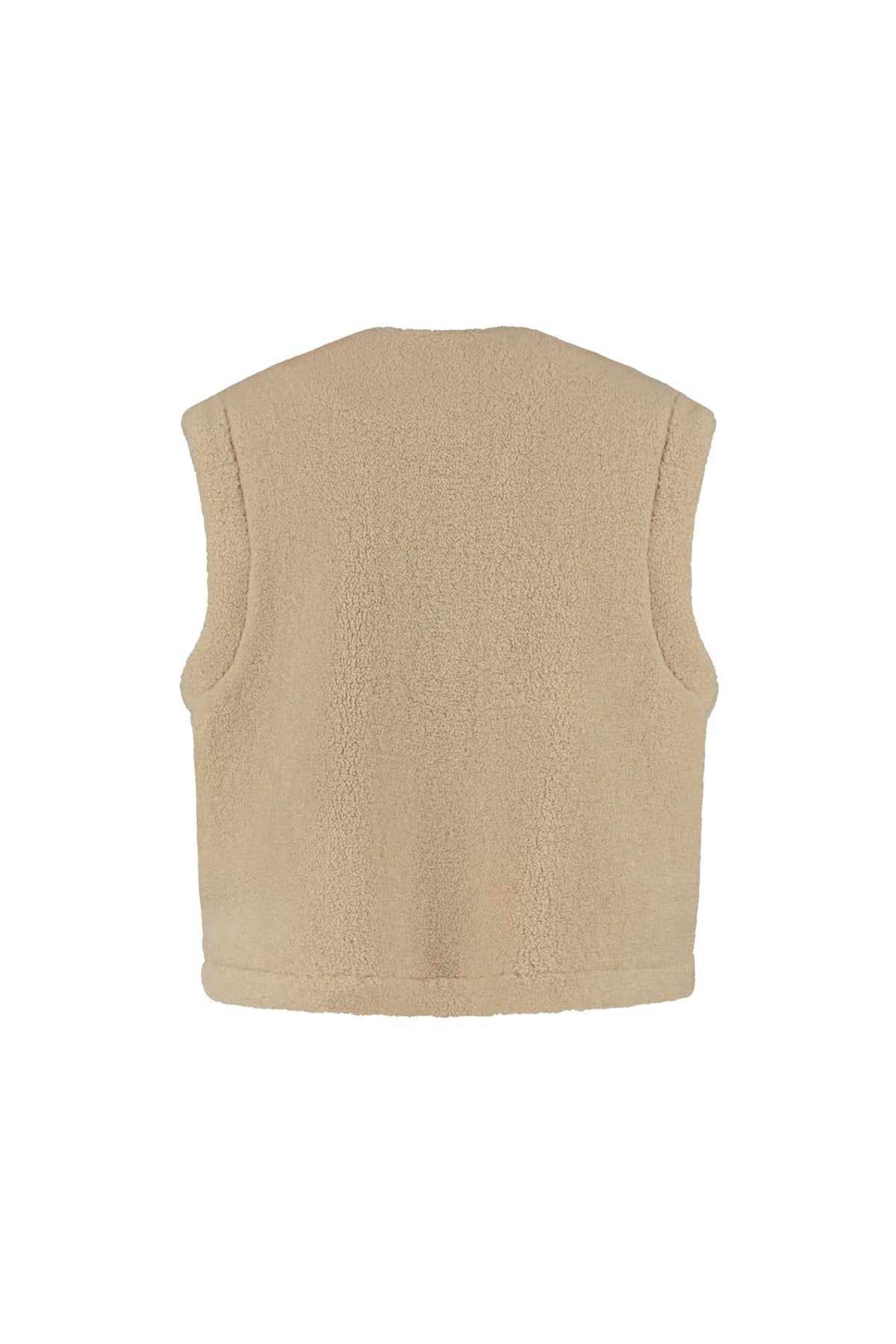 Lichtgekleurd Lady Day gilet Curly Light Pepper L49-101-3462, close-up van de textuur en stijl.
