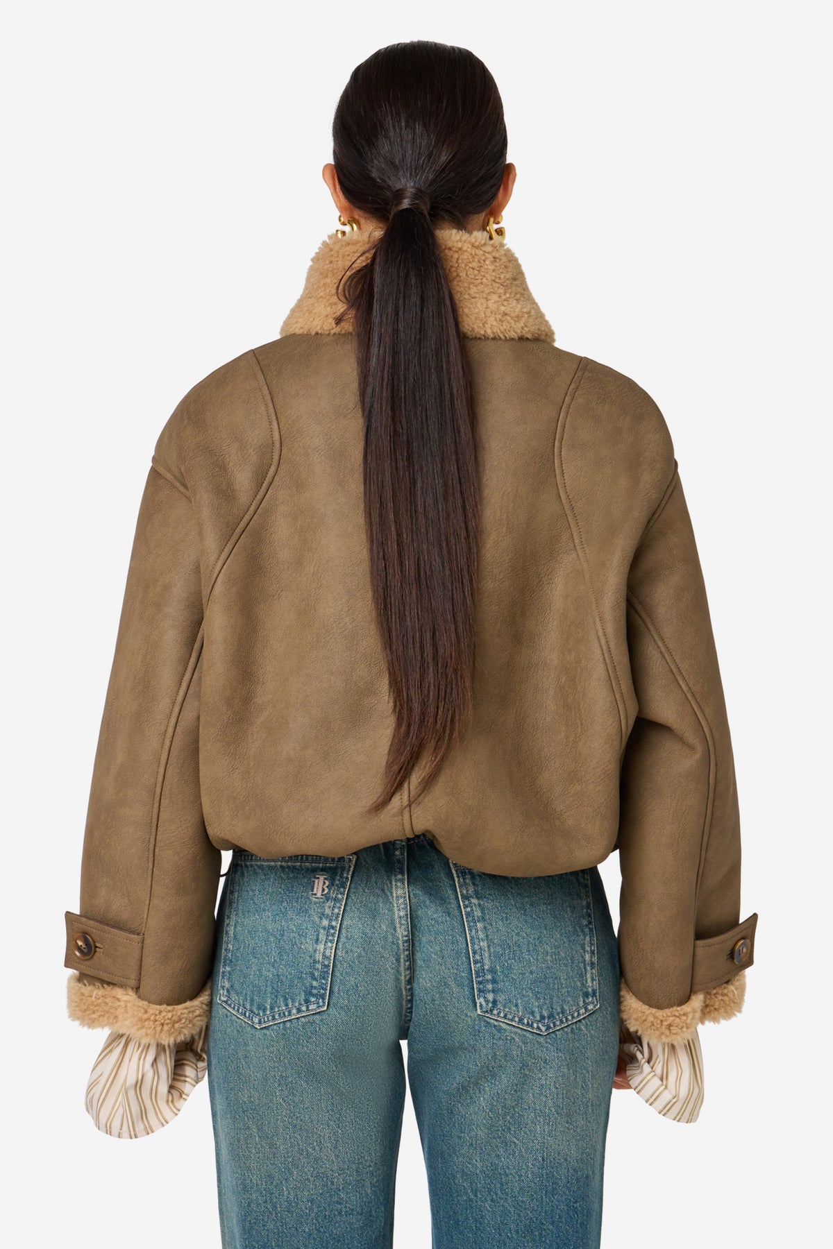 Ibana Jesmay jas in bruin-groene tint, modieus en comfortabel, zichtbaar met rits en kraag voor dames.