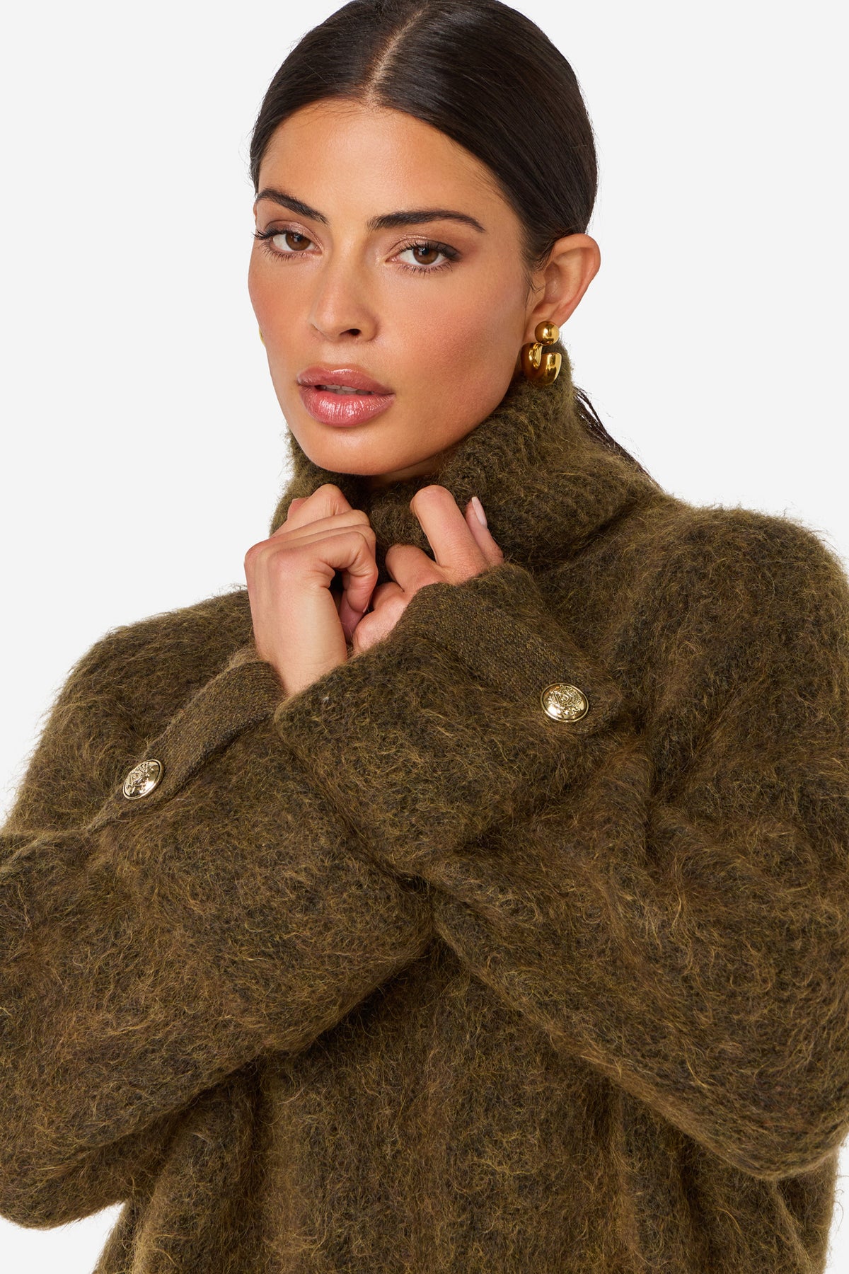 Donkere Ibana Kianna Utility trui met lange mouwen en ronde hals, casual en comfortabel voor dagelijks gebruik.