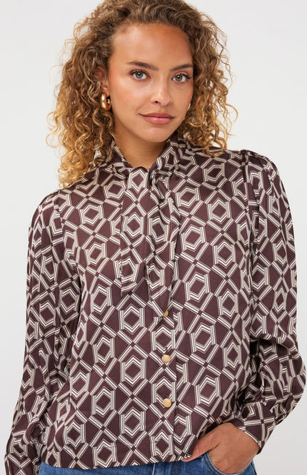Blouse Short Bow Warm Cacao Print F26.14508