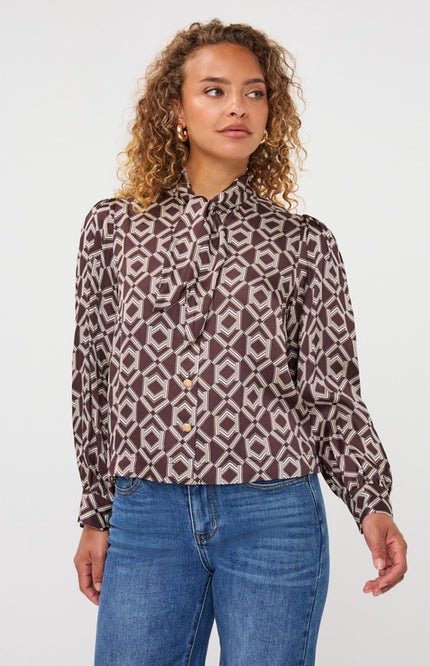 Blouse Short Bow Warm Cacao Print F26.14508