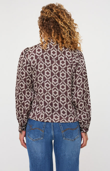 Blouse Short Bow Warm Cacao Print F26.14508