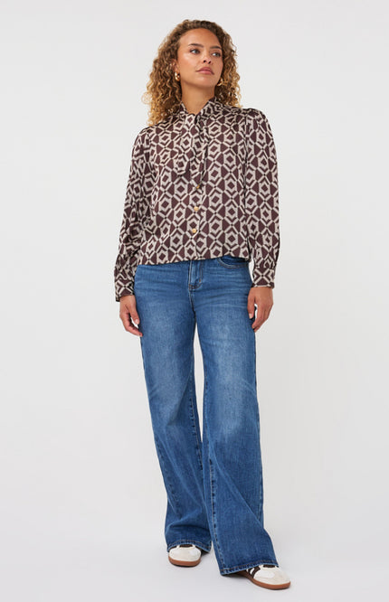 Blouse Short Bow Warm Cacao Print F26.14508
