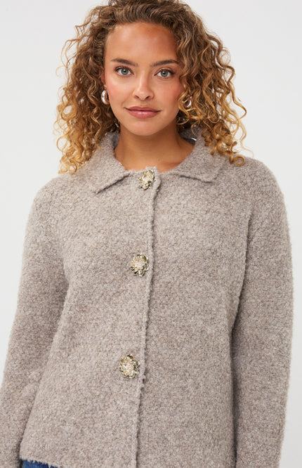Cardigan Flower Button Grey F26.02510