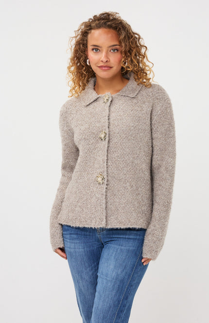 Cardigan Flower Button Grey F26.02510
