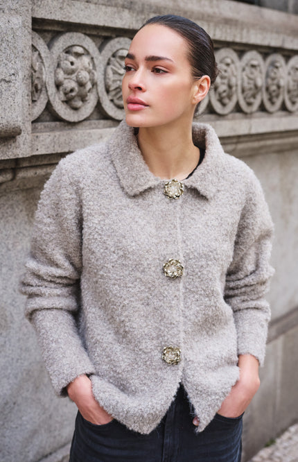 Cardigan Flower Button Grey F26.02510