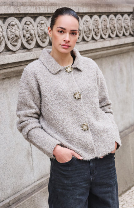 Cardigan Flower Button Grey F26.02510