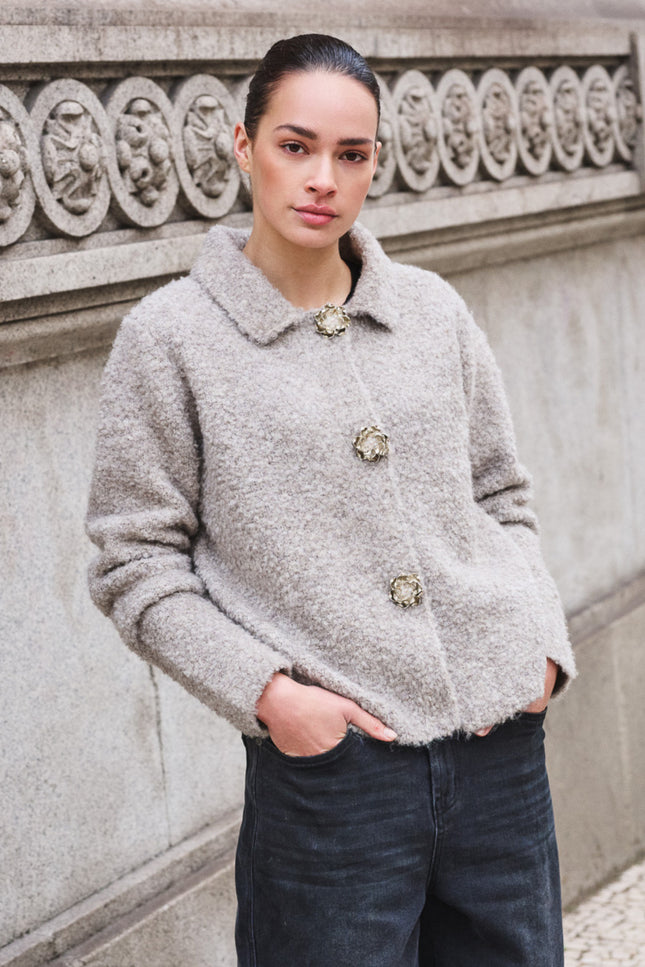 Cardigan Flower Button Grey F26.02510