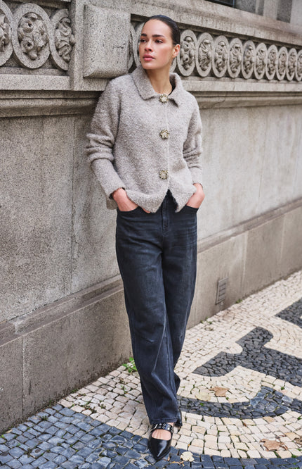 Cardigan Flower Button Grey F26.02510