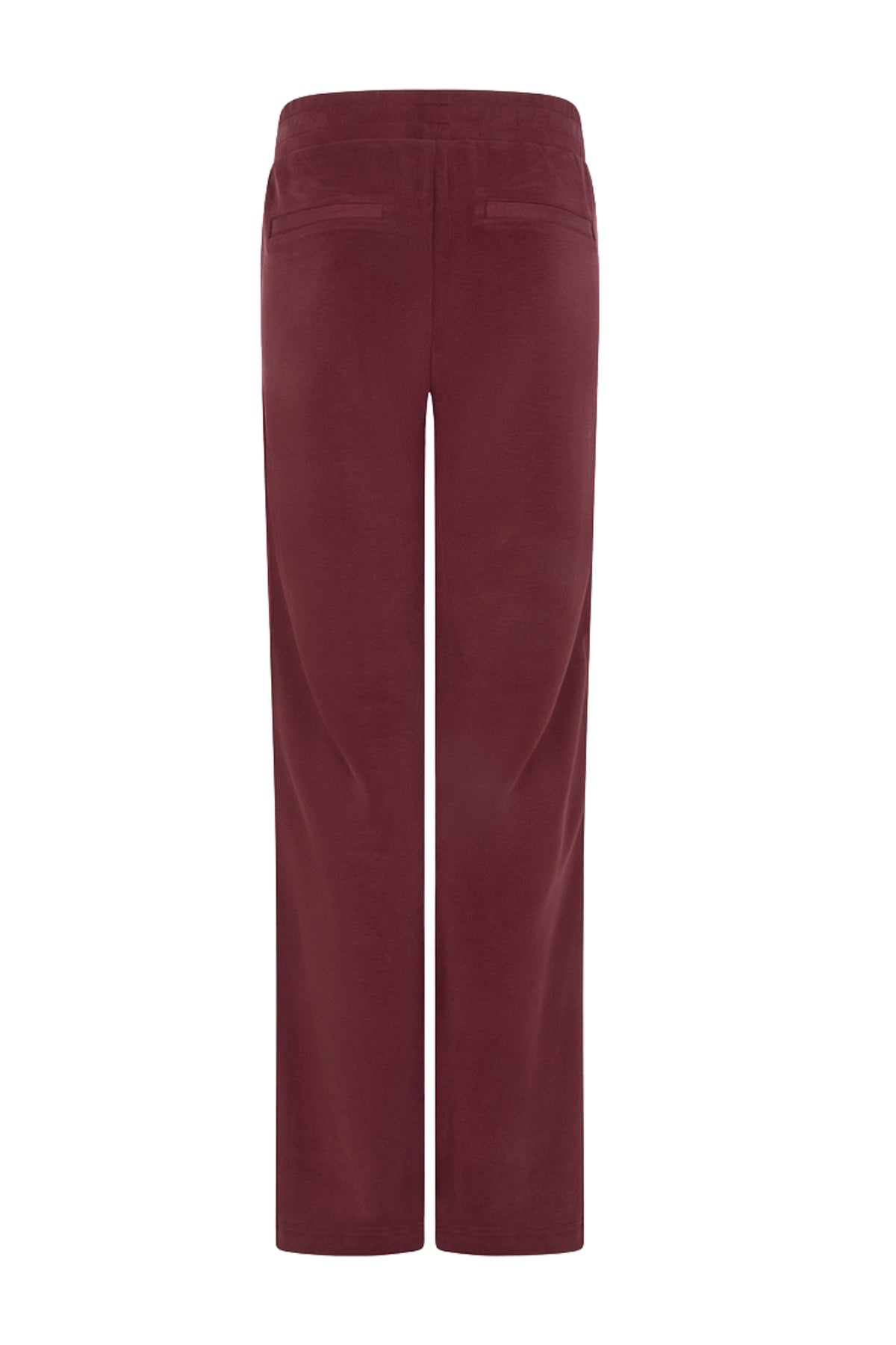 Zwarte Monogram Modal broek van EsQualo in merlotkleur met subtiele merkmotieven, getoond op een model.