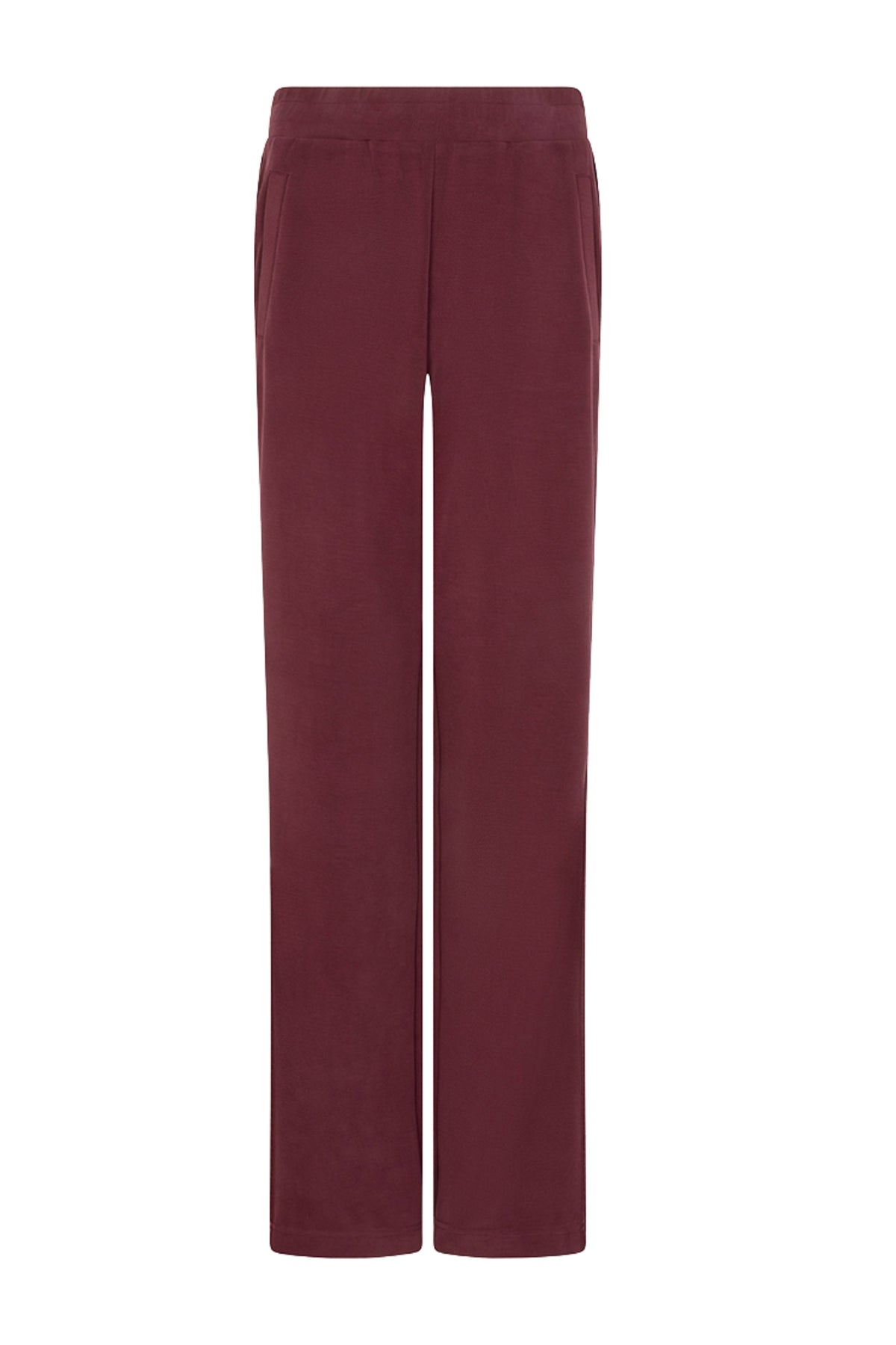 Donkere merlotkleurige Monogram Modal broek van EsQualo, met een comfortabele pasvorm en stijlvolle uitstraling.