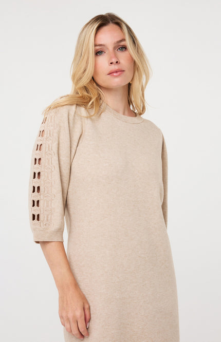 Jurk Knit Embroidery Biscuit F26.07523