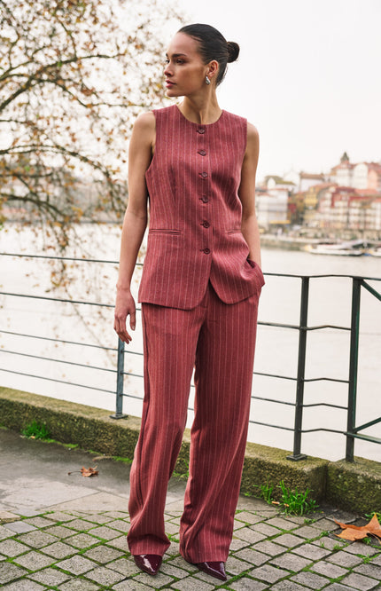 Broek Wide Herringbone Merlot F26.10511
