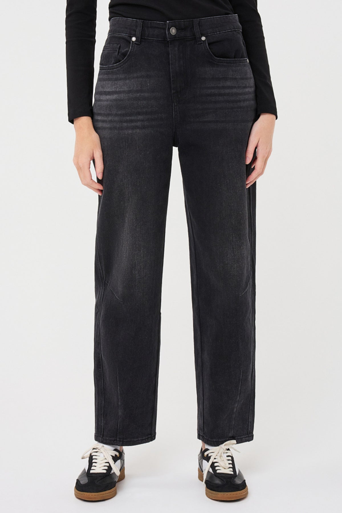 Donkere grijze jeans van EsQualo Barrel Denim, getailleerd model met stijlvolle pasvorm en denim stof.