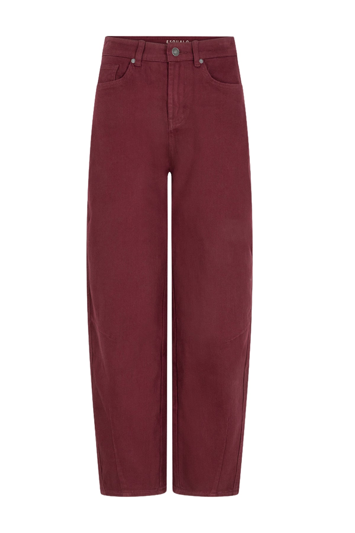 Donkere jeans van EsQualo Barrel Denim Merlot F26.12507 met rechte snit en denim stof, zichtbaar op de afbeelding.