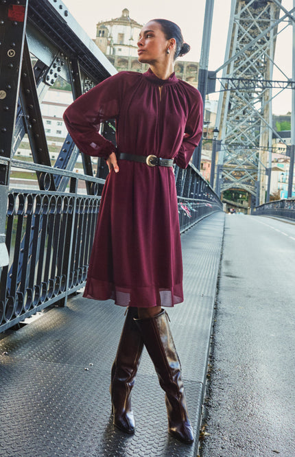 Jurk Mock Neck Chiffon Merlot F26.15503