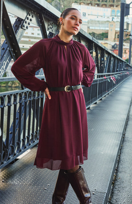 Jurk Mock Neck Chiffon Merlot F26.15503