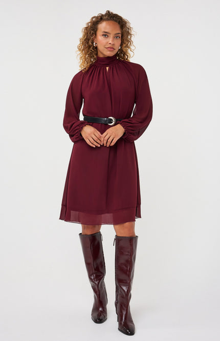 Jurk Mock Neck Chiffon Merlot F26.15503