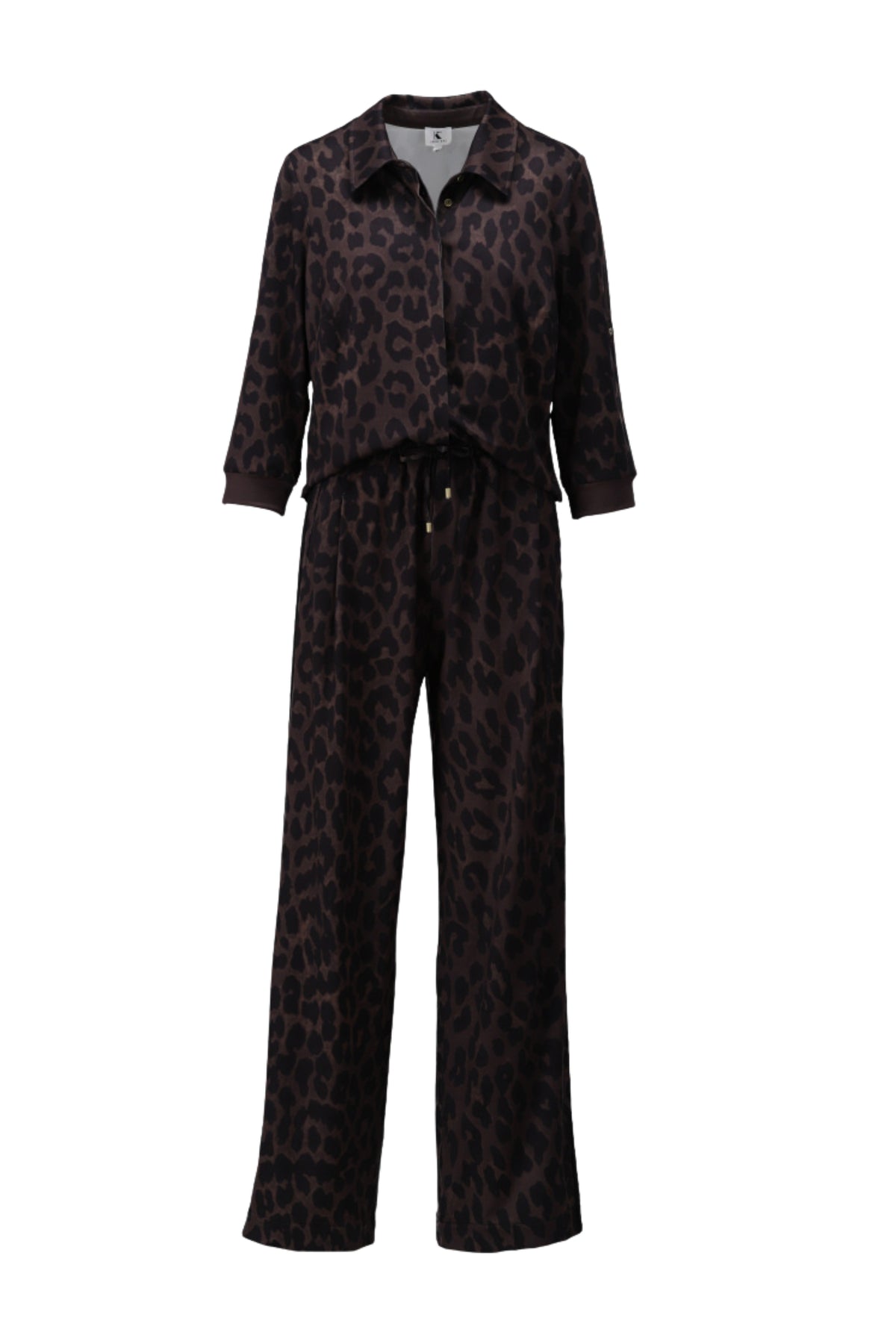 Luipaardprint jumpsuit van K-design, elegante en trendy D321-P161 met lange mouwen en aansluitende pasvorm.