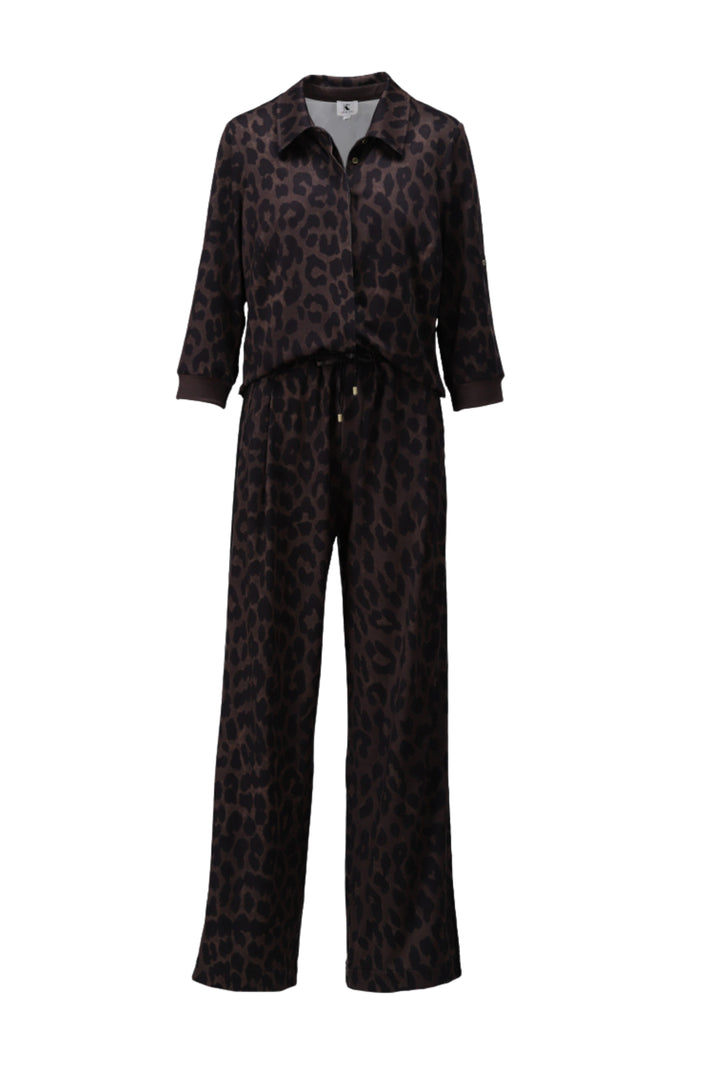Luipaardprint jumpsuit van K-design, elegante en trendy D321-P161 met lange mouwen en aansluitende pasvorm.