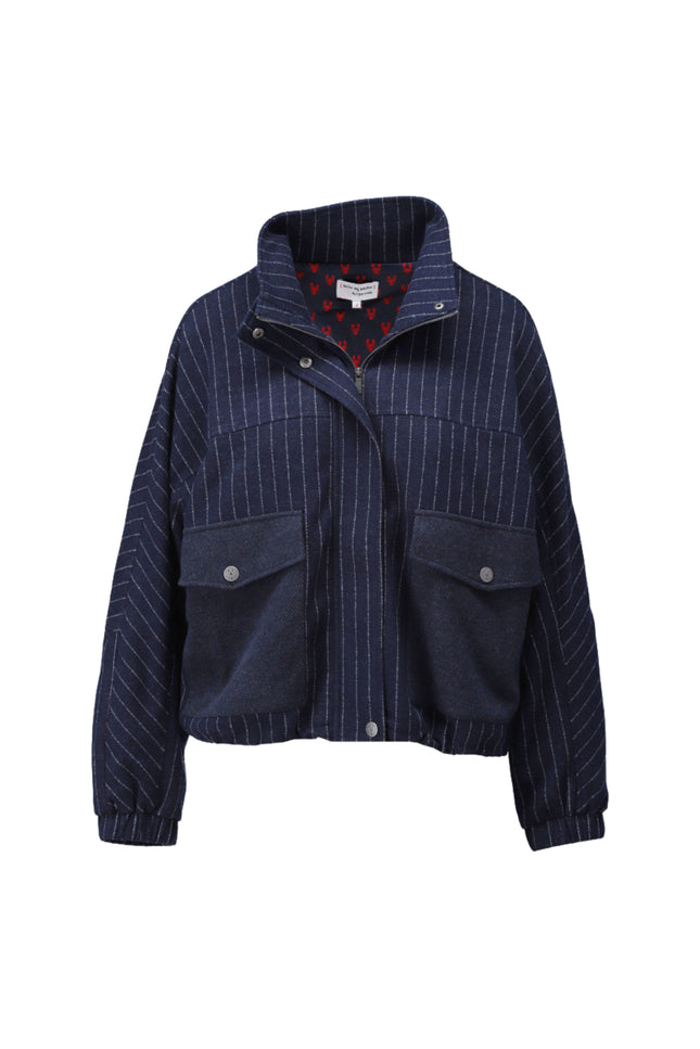 Jacket Met Krijtstreep & Zakjes Dark Blue D402L
